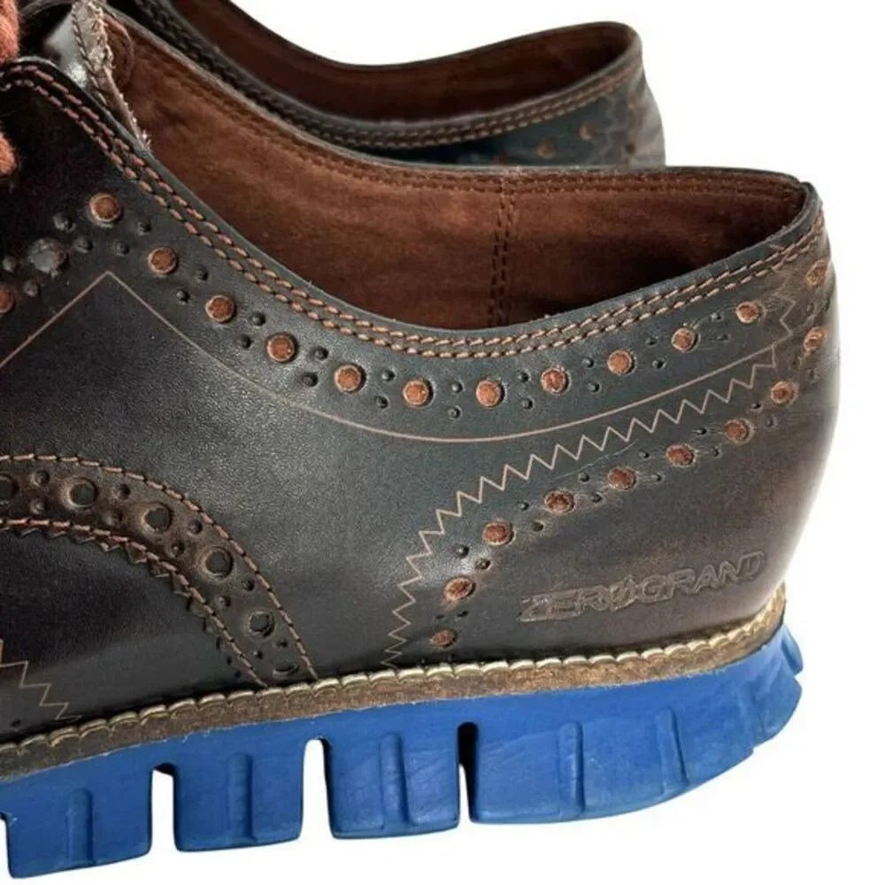 Cole Haan Zerogrand‎ Wingtip Oxford Shoes C26207 Blue Brown Leather Men's 8 M